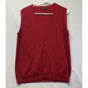 Tinkuy Argyle Cable Knit Sweater Vest Womens L Red Alpaca Wool Button Cardigan